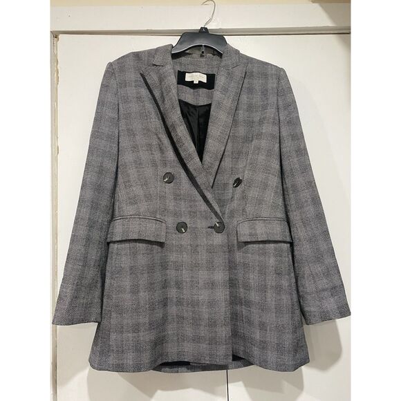 Veronika Maine blazer jacket womens Sz 10 Double Breasted Gray Black Glen Plaid - Picture 3 of 16